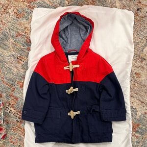 Janie and Jack Red and Navy Raincoat with Toggle Closures